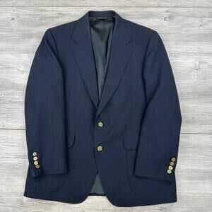 VTG Warren Sewell Blazer Mens 42R Navy Blue Gold Button Polyester